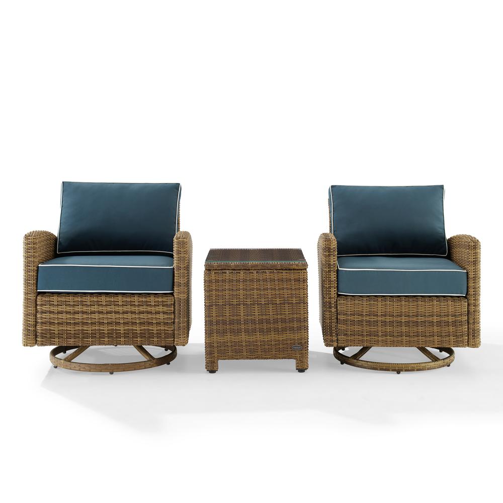 Bradenton 3Pc Wicker Swivel Rocker Outdoor Chair Set, Side Table & 2 Rockers