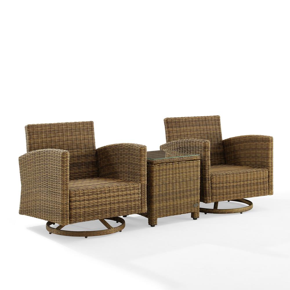 Bradenton 3Pc Wicker Swivel Rocker Outdoor Chair Set, Side Table & 2 Rockers