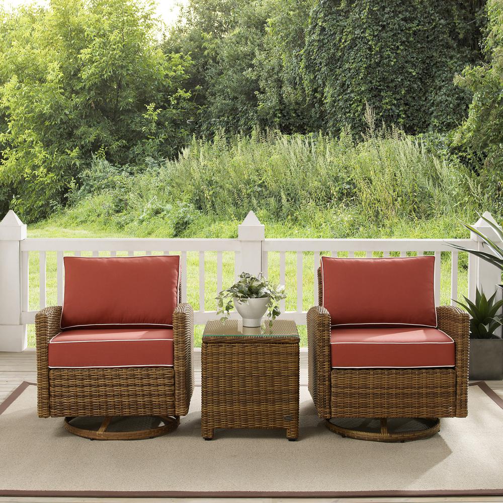 Bradenton 3Pc Wicker Swivel Rocker Outdoor Chair Set, Side Table & 2 Rockers