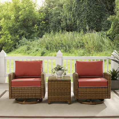 Bradenton 3Pc Wicker Swivel Rocker Outdoor Chair Set, Side Table & 2 Rockers