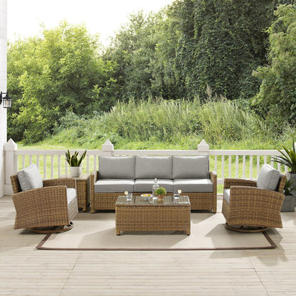 5Pc Outdoor Sofa & Swivel Rocker Set, Sofa, Coffee&Side Tables, 2 Swivel Rockers