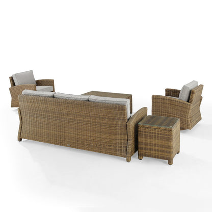 5Pc Outdoor Sofa & Swivel Rocker Set, Sofa, Coffee&Side Tables, 2 Swivel Rockers