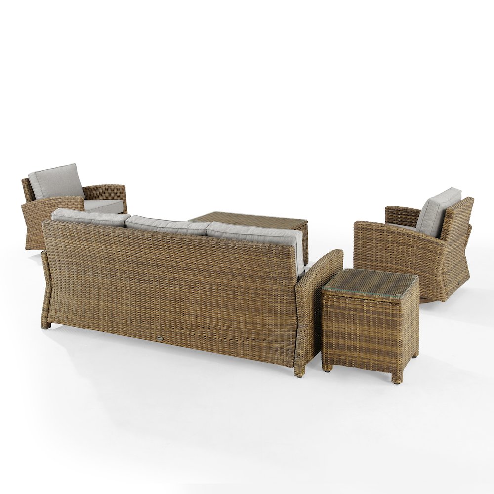 5Pc Outdoor Sofa & Swivel Rocker Set, Sofa, Coffee&Side Tables, 2 Swivel Rockers