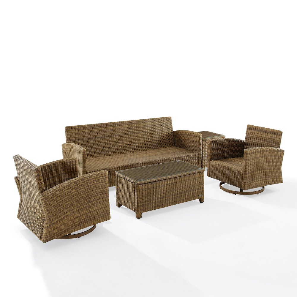 5Pc Outdoor Sofa & Swivel Rocker Set, Sofa, Coffee&Side Tables, 2 Swivel Rockers