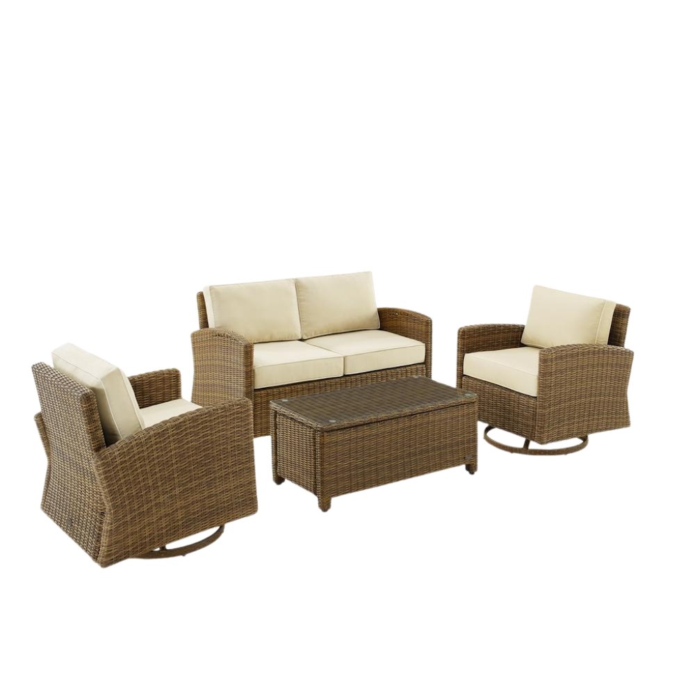 Brown 4 Piece Patio Furniture Set with 2 Chairs, Loveseat, Table, Sand Cushions