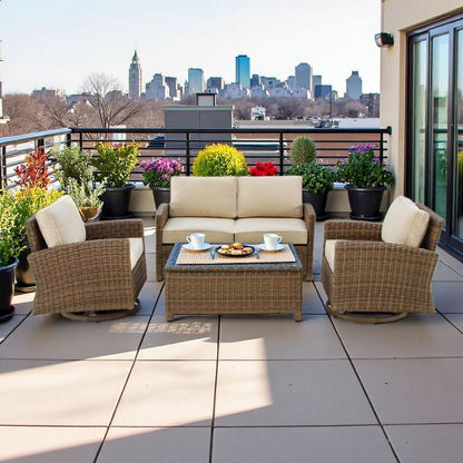Brown 4 Piece Patio Furniture Set with 2 Chairs, Loveseat, Table, Sand Cushions