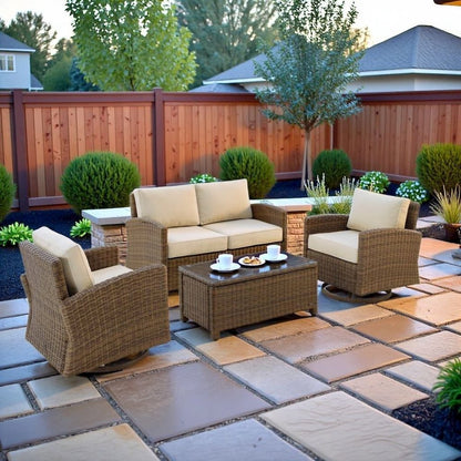 Brown 4 Piece Patio Furniture Set with 2 Chairs, Loveseat, Table, Sand Cushions