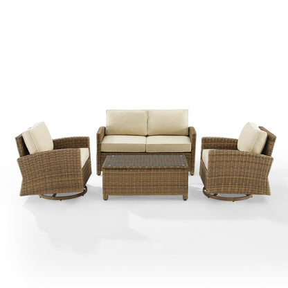 Brown 4 Piece Patio Furniture Set with 2 Chairs, Loveseat, Table, Sand Cushions
