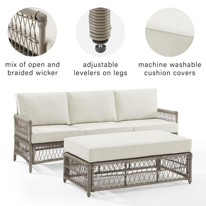 Thatcher 2Pc Outdoor Sofa Patio Furniture Set, Sofa & Coffee Table Ottoman