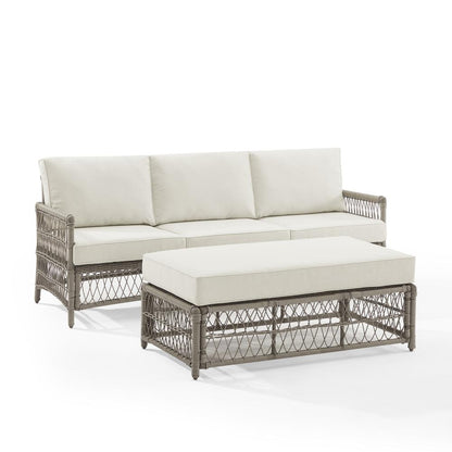 Thatcher 2Pc Outdoor Sofa Patio Furniture Set, Sofa & Coffee Table Ottoman