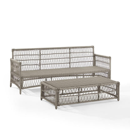 Thatcher 2Pc Outdoor Sofa Patio Furniture Set, Sofa & Coffee Table Ottoman