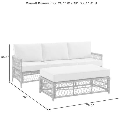 Thatcher 2Pc Outdoor Sofa Patio Furniture Set, Sofa & Coffee Table Ottoman