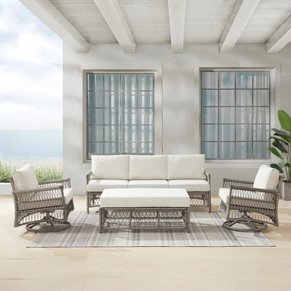 Thatcher 4Pc Outdoor Sofa And Rocker Set, Coffee Table Ottoman, Sofa, 2 Rockers