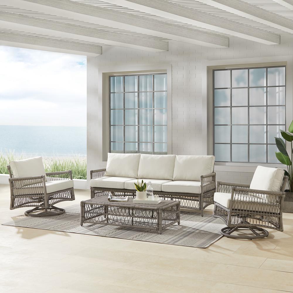 Thatcher 4Pc Outdoor Sofa And Rocker Set, Coffee Table Ottoman, Sofa, 2 Rockers
