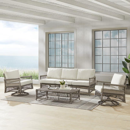 Thatcher 4Pc Outdoor Sofa And Rocker Set, Coffee Table Ottoman, Sofa, 2 Rockers