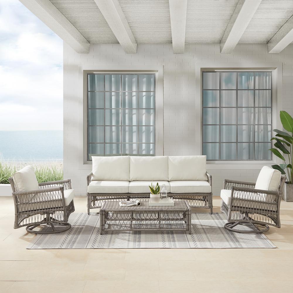 Thatcher 4Pc Outdoor Sofa And Rocker Set, Coffee Table Ottoman, Sofa, 2 Rockers