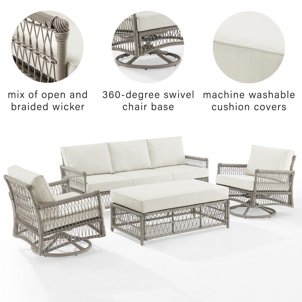 Thatcher 4Pc Outdoor Sofa And Rocker Set, Coffee Table Ottoman, Sofa, 2 Rockers