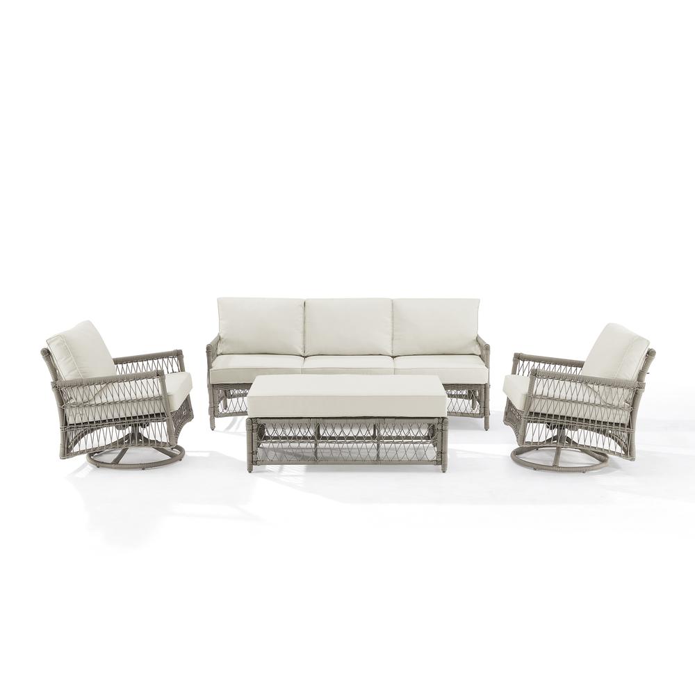 Thatcher 4Pc Outdoor Sofa And Rocker Set, Coffee Table Ottoman, Sofa, 2 Rockers