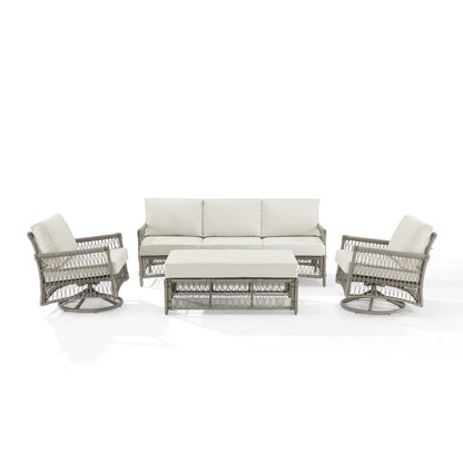 Thatcher 4Pc Outdoor Sofa And Rocker Set, Coffee Table Ottoman, Sofa, 2 Rockers