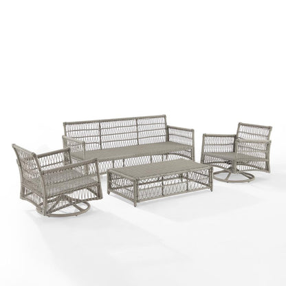 Thatcher 4Pc Outdoor Sofa And Rocker Set, Coffee Table Ottoman, Sofa, 2 Rockers