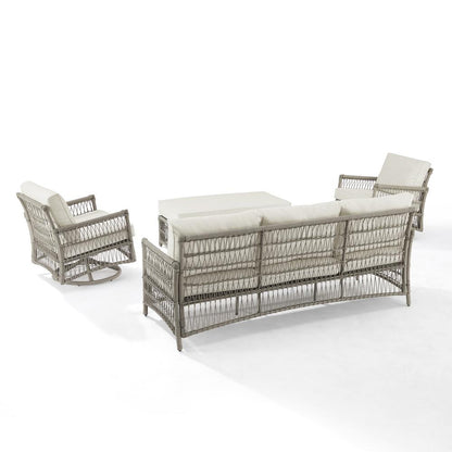 Thatcher 4Pc Outdoor Sofa And Rocker Set, Coffee Table Ottoman, Sofa, 2 Rockers