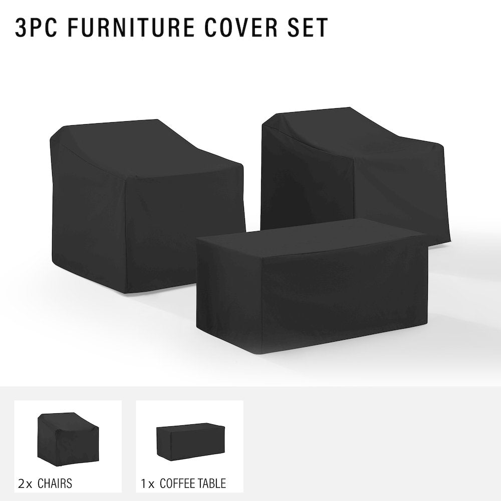 3Pc Outdoor Furniture Cover Set - 2 Chairs & Coffee Table