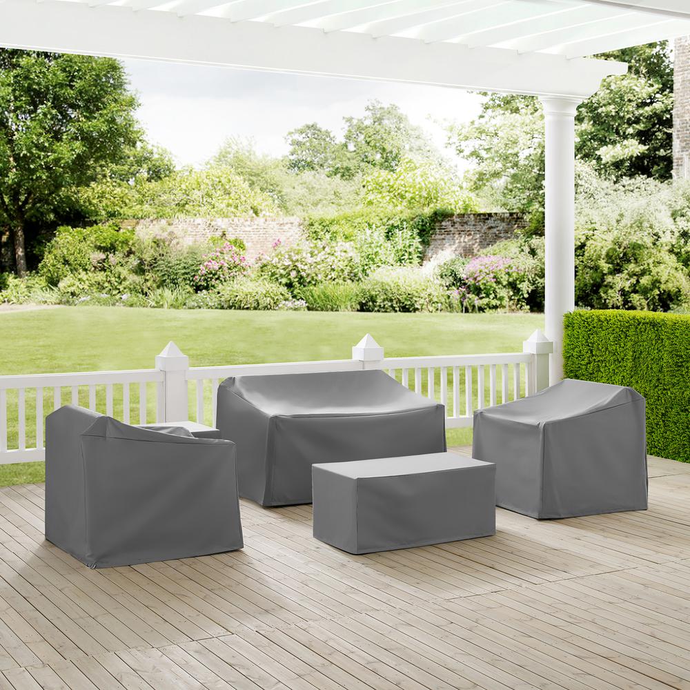 5Pc Outdoor Furniture Cover Set, Loveseat, Two Armchairs, End Table, Table