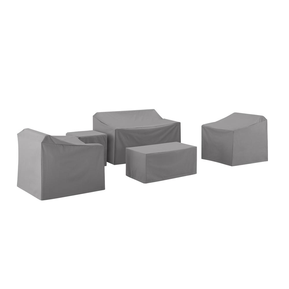 5Pc Outdoor Furniture Cover Set, Loveseat, Two Armchairs, End Table, Table
