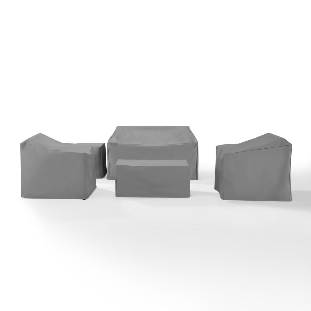 5Pc Outdoor Furniture Cover Set, Loveseat, Two Armchairs, End Table, Table