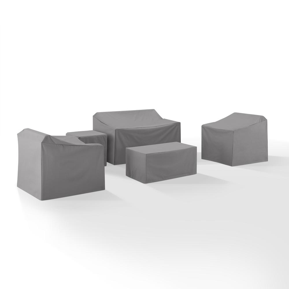 5Pc Outdoor Furniture Cover Set, Loveseat, Two Armchairs, End Table, Table