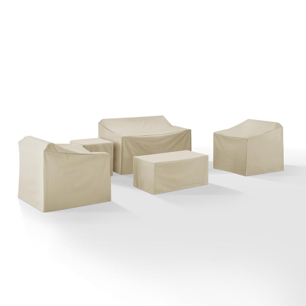 5Pc Outdoor Furniture Cover Set, Loveseat, Two Armchairs, End Table, Table