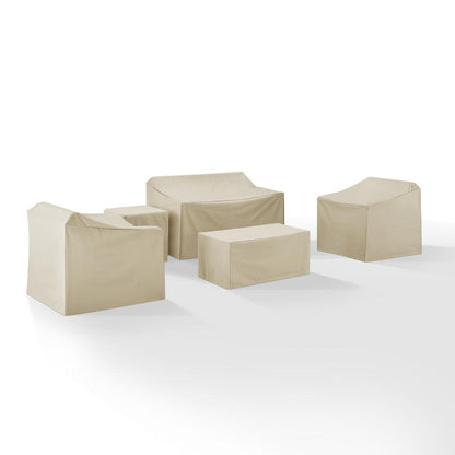 5Pc Outdoor Furniture Cover Set, Loveseat, Two Armchairs, End Table, Table