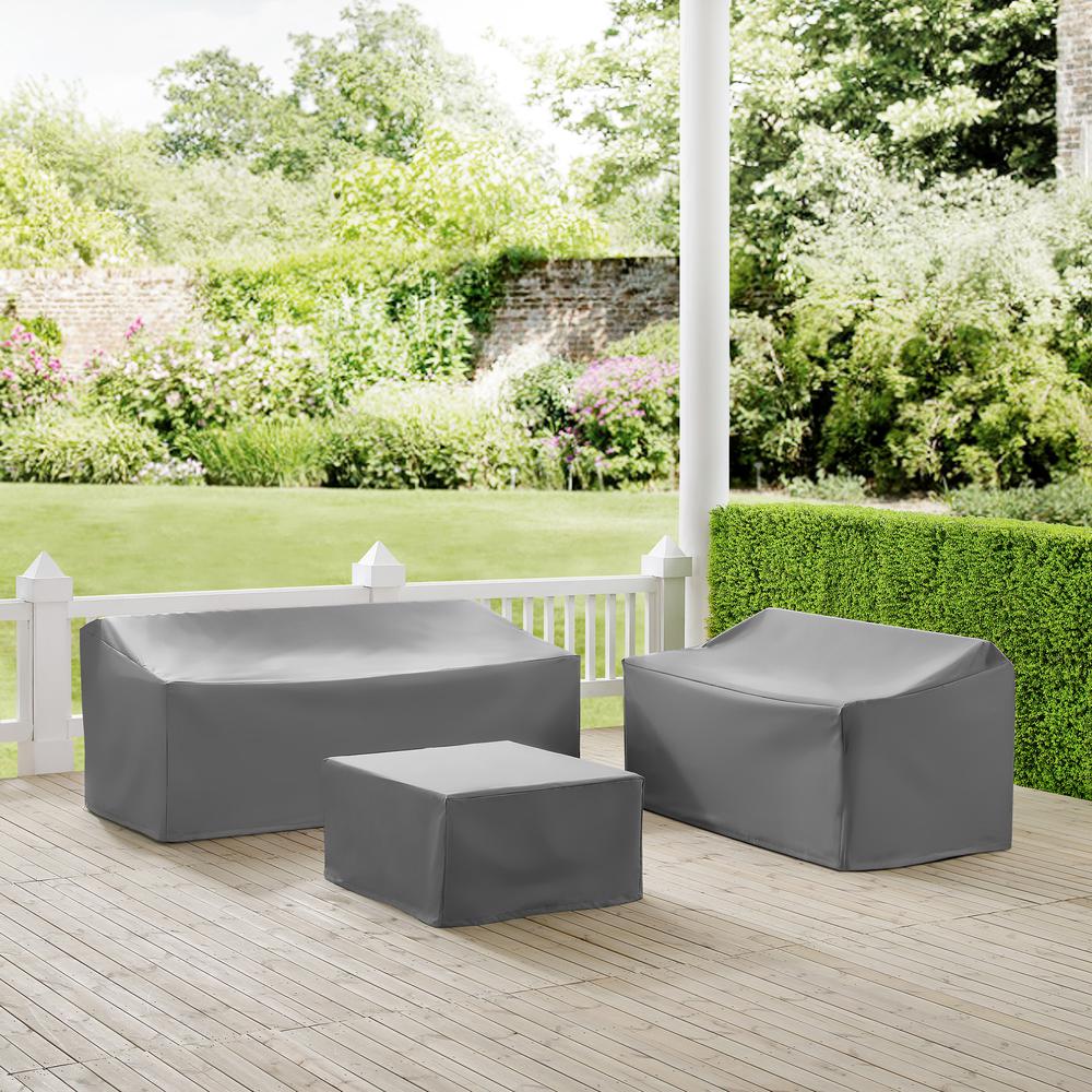 3Pc Outdoor Furniture Cover Set, Loveseat, Sofa, & Square Table/Ottoman