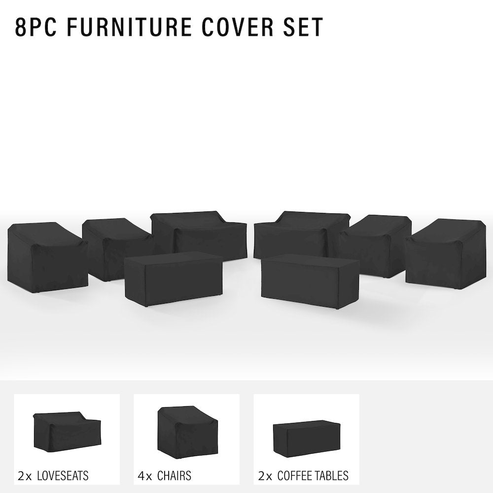 8Pc Outdoor Furniture Cover Set - 4 Chairs, 2 Loveseats, & 2 Coffee Tables