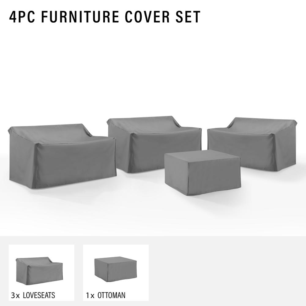 4Pc Outdoor Sectional Furniture Cover Set - 3 Loveseats & 1 Square Table/Ottoman
