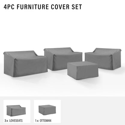 4Pc Outdoor Sectional Furniture Cover Set - 3 Loveseats & 1 Square Table/Ottoman