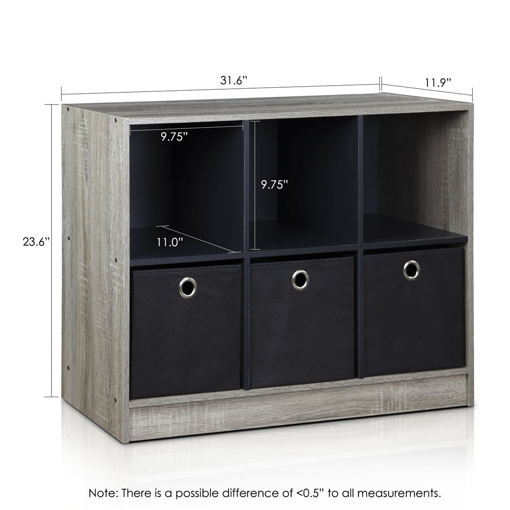 Basic 3x2 Bookcase Storage w/Bins, French Oak Grey/Black