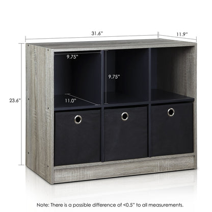 Basic 3x2 Bookcase Storage w/Bins, French Oak Grey/Black