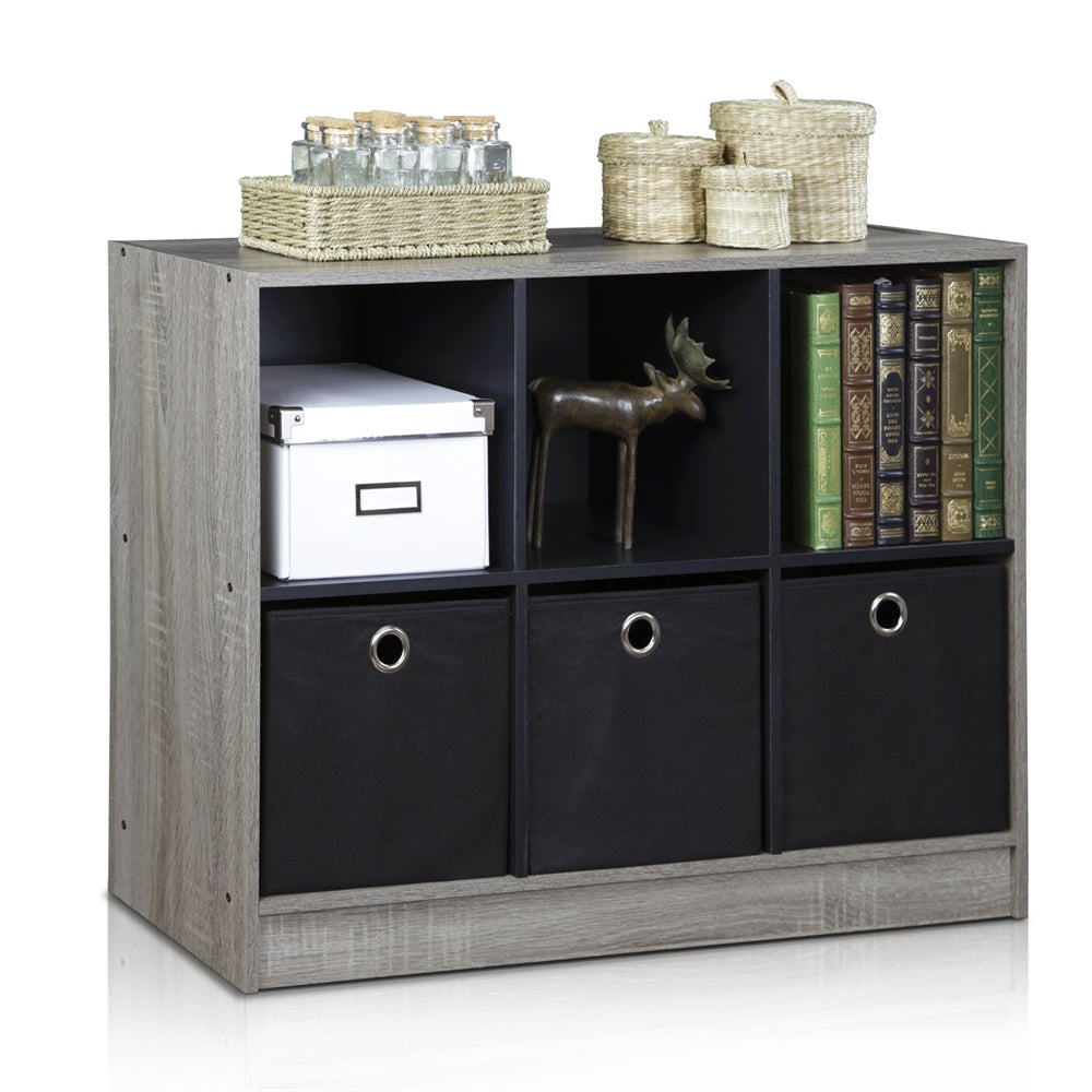 Basic 3x2 Bookcase Storage w/Bins, French Oak Grey/Black