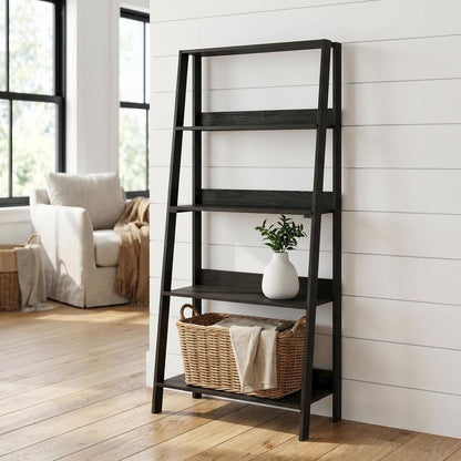 5-Tier Ladder Bookcase with Display Shelves and Engineered Wood Construction