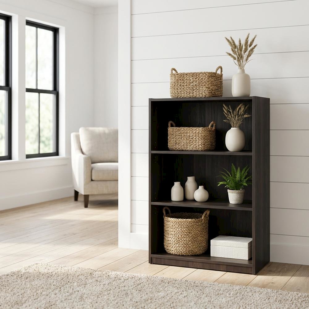3-Shelf Bookcase with Sturdy Engineered Wood Frame for Living Room Storage