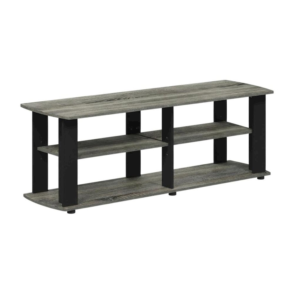 Black and French Oak TV Stand with Composite Wood Construction for Living Room