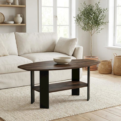 Columbia Walnut Coffee Table with Black Legs and Simple Modern Design