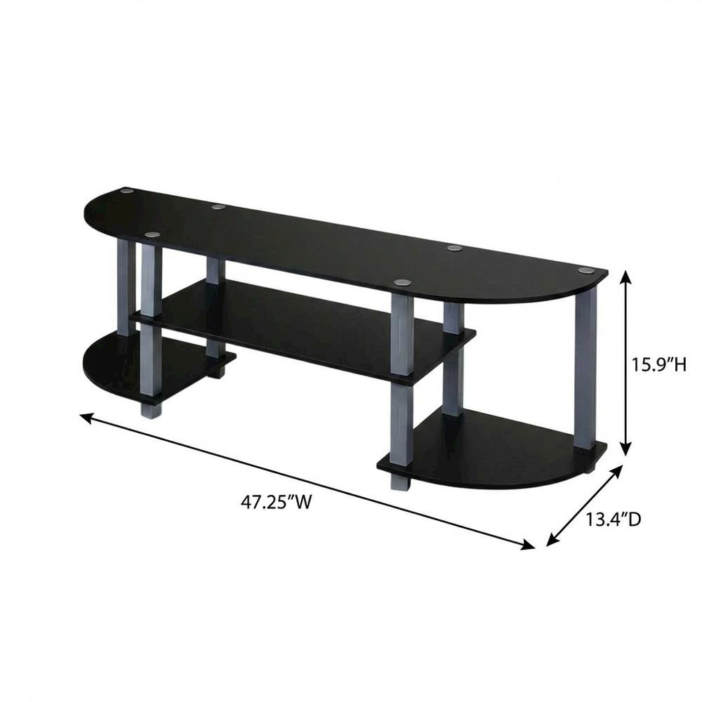 Wide TV Stand with Black and Grey Finish, Composite Wood and PVC Tubes