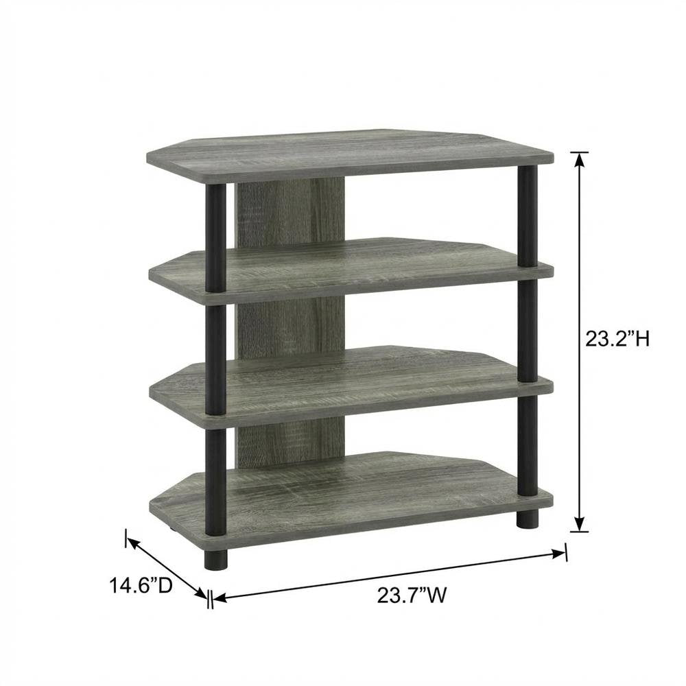 Engineered Wood TV stand, French Oak Grey, Black finish, 4-Tier Storage