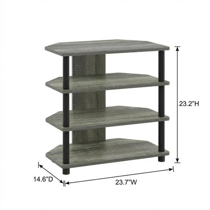 Engineered Wood TV stand, French Oak Grey, Black finish, 4-Tier Storage