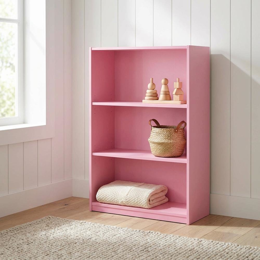 3-Tier Adjustable Shelf Bookcase with Sturdy Engineered Wood Construction