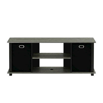Engineered Wood Entertainment Center with Storage Bins in French Oak