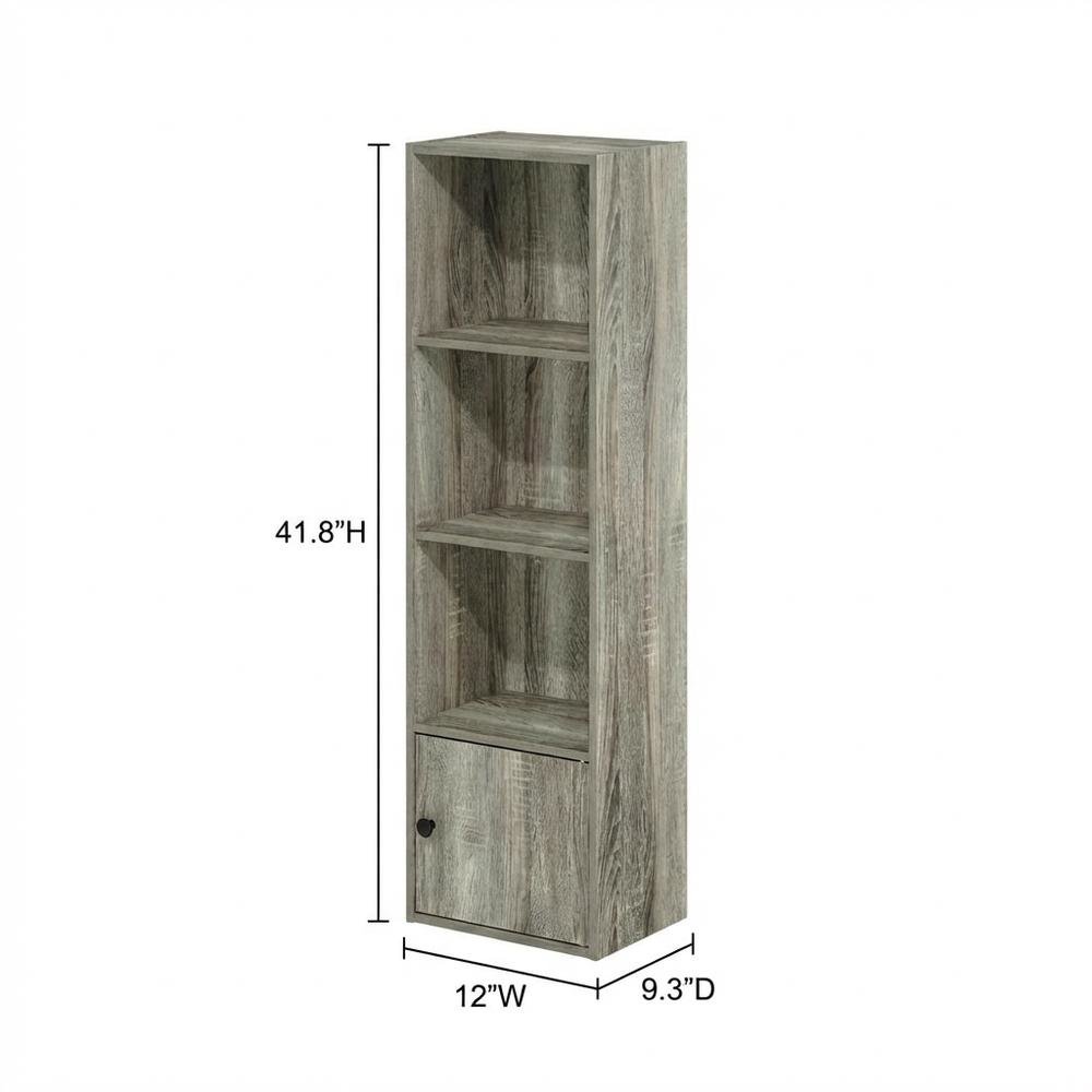 Engineered Wood 4-Tier Shelf Bookcase with Door Storage in French Oak Finish