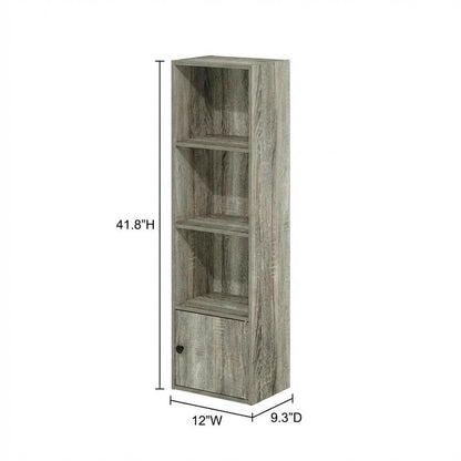 Engineered Wood 4-Tier Shelf Bookcase with Door Storage in French Oak Finish
